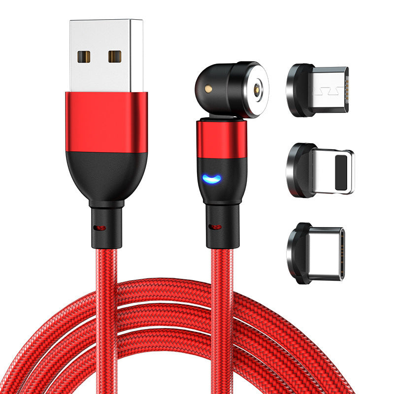 JMT-698122 Three-in-One 540 Degree Magnetic Charging Cable with Blind Suction - 1m Length, Universal Compatibility, Available in Black, Red, Purple