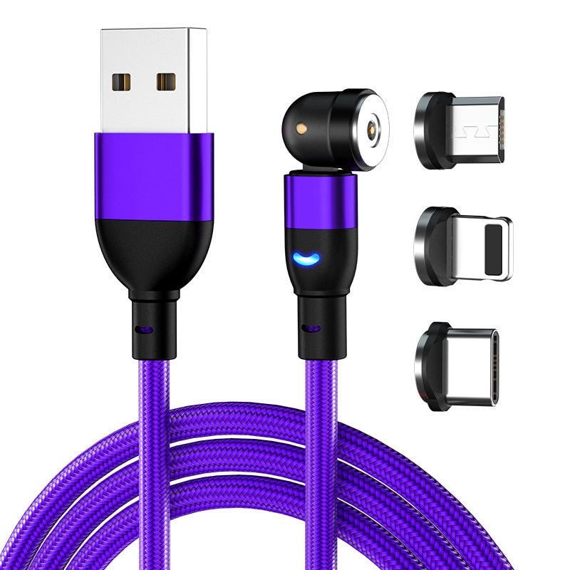JMT-698122 Three-in-One 540 Degree Magnetic Charging Cable with Blind Suction - 1m Length, Universal Compatibility, Available in Black, Red, Purple