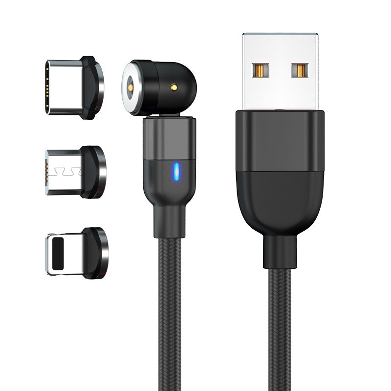 JMT-698122 Three-in-One 540 Degree Magnetic Charging Cable with Blind Suction - 1m Length, Universal Compatibility, Available in Black, Red, Purple