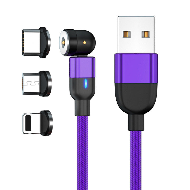JMT-698122 Three-in-One 540 Degree Magnetic Charging Cable with Blind Suction - 1m Length, Universal Compatibility, Available in Black, Red, Purple