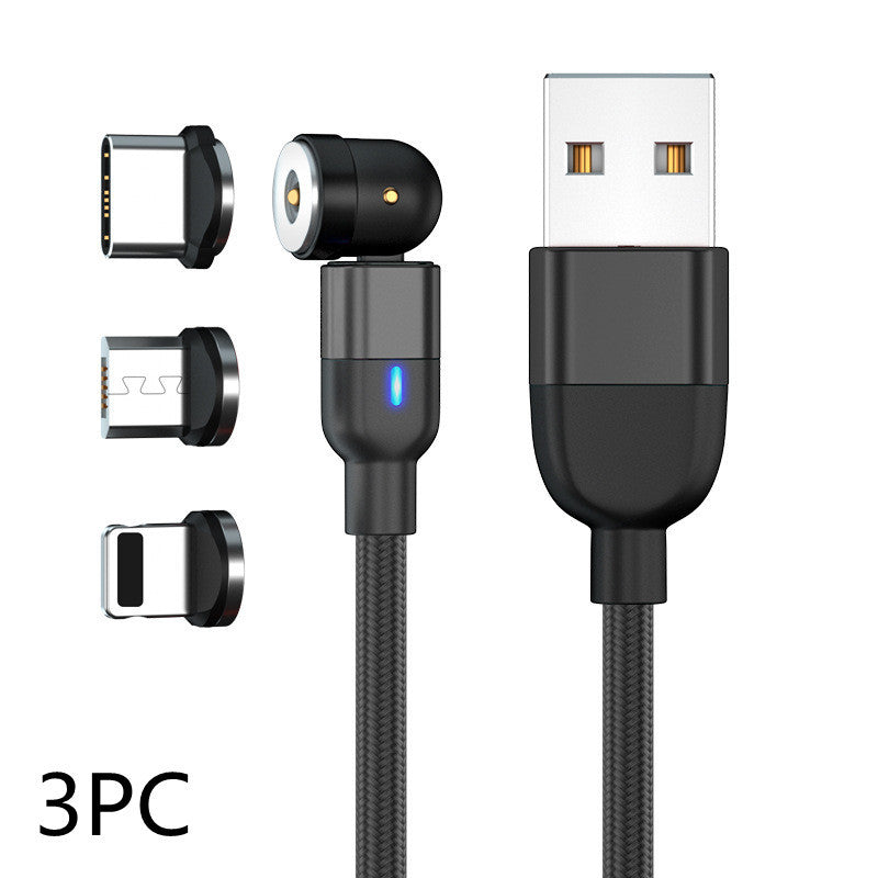 JMT-698122 Three-in-One 540 Degree Magnetic Charging Cable with Blind Suction - 1m Length, Universal Compatibility, Available in Black, Red, Purple