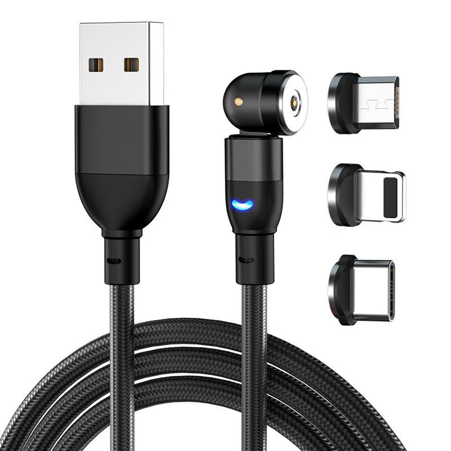 JMT-698122 Three-in-One 540 Degree Magnetic Charging Cable with Blind Suction - 1m Length, Universal Compatibility, Available in Black, Red, Purple