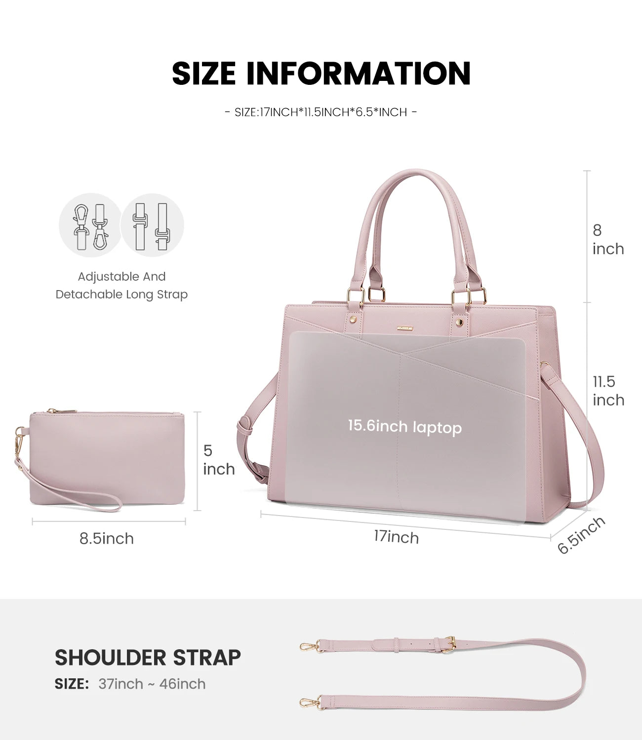 JMT-698250 Classic Designer Leather Laptop Tote Bag for 15.6 Inch Devices, Ladies Large Capacity Hand Bag
