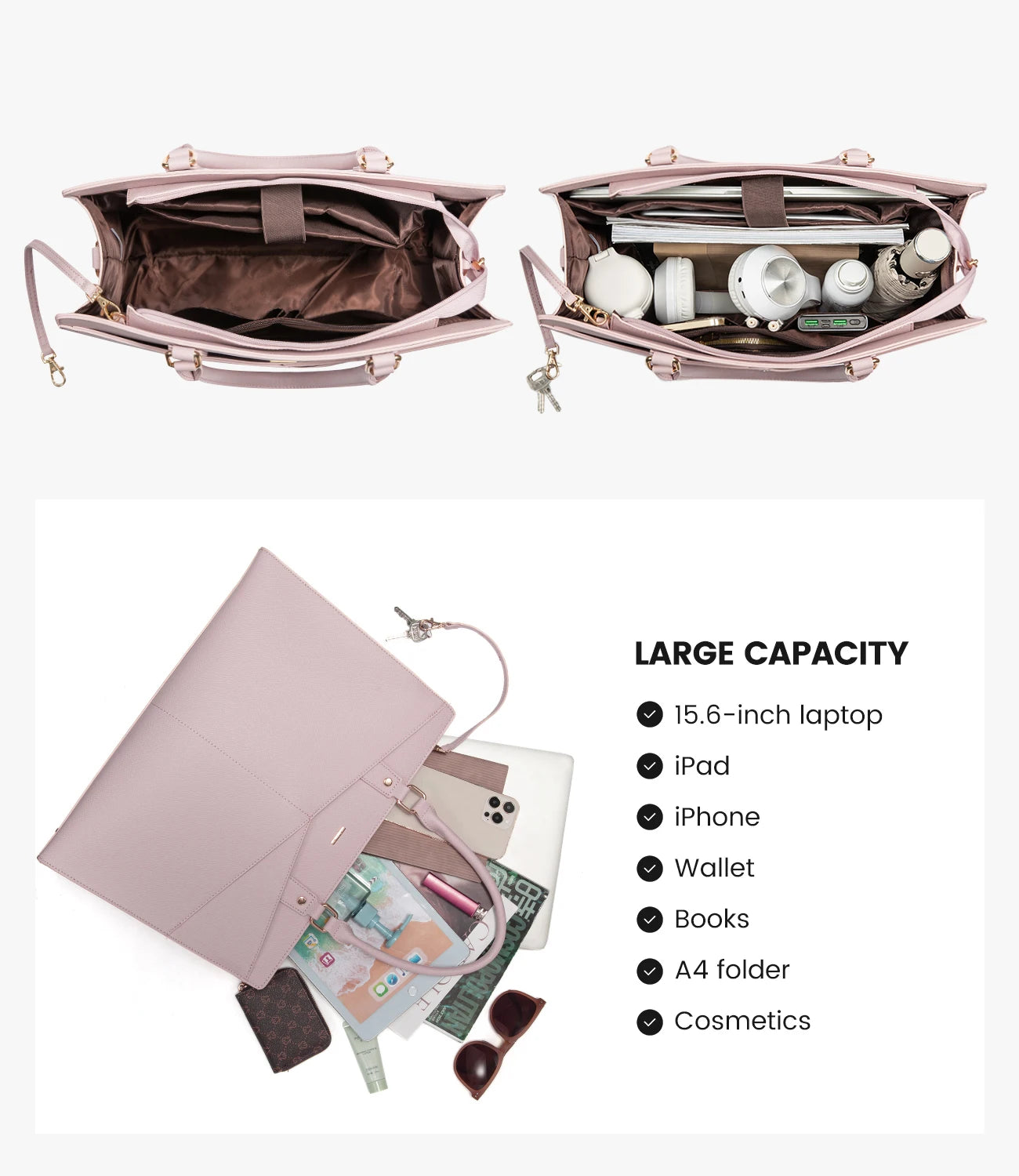 JMT-698250 Classic Designer Leather Laptop Tote Bag for 15.6 Inch Devices, Ladies Large Capacity Hand Bag