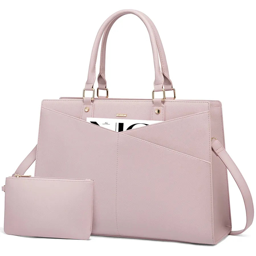 JMT-698250 Classic Designer Leather Laptop Tote Bag for 15.6 Inch Devices, Ladies Large Capacity Hand Bag