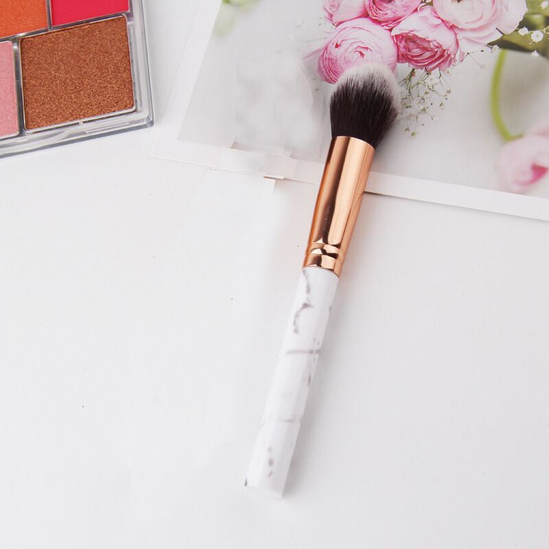 JMT-698698 Marble Makeup Brush Set - 10-Piece Tool Collection with Long Plastic Handles