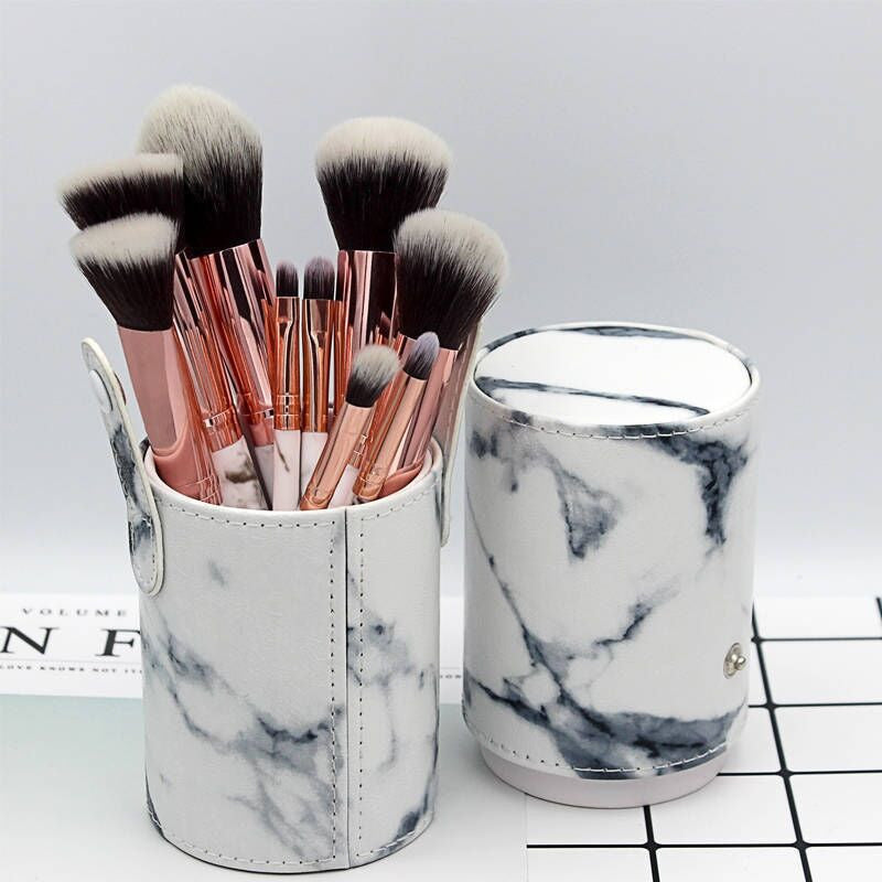 JMT-698698 Marble Makeup Brush Set - 10-Piece Tool Collection with Long Plastic Handles