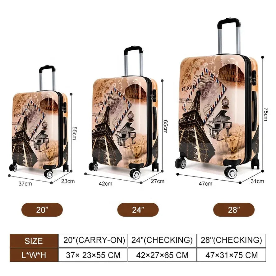 JMT-699146 Custom Designer 24" Travel Trolley Luggage Set in Parisian Style