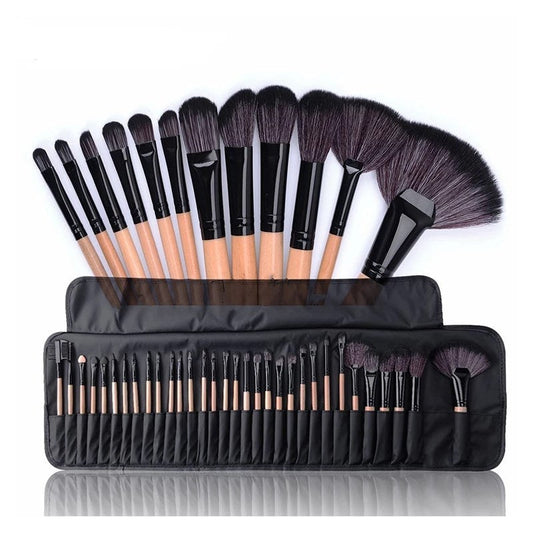 JMT-699850 32-Piece Makeup Brush Set with Bag – Artificial Fiber Bristles, Includes Pink, Purple, Black, and Log Color Brushes