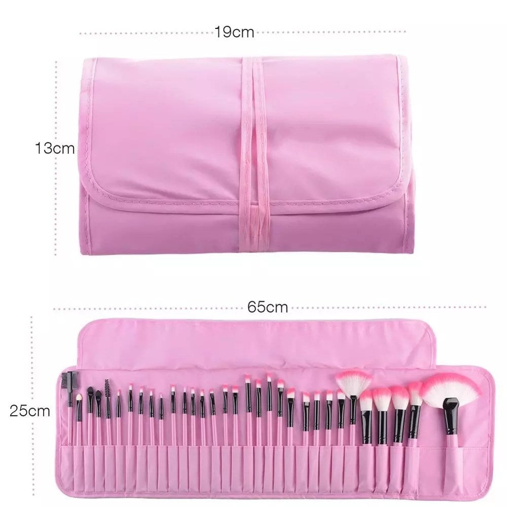 JMT-699850 32-Piece Makeup Brush Set with Bag – Artificial Fiber Bristles, Includes Pink, Purple, Black, and Log Color Brushes