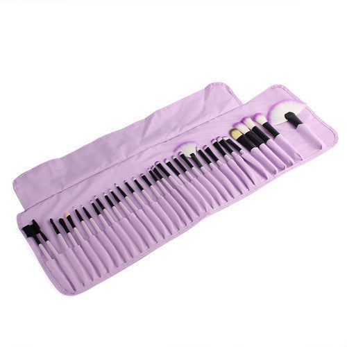 JMT-699850 32-Piece Makeup Brush Set with Bag – Artificial Fiber Bristles, Includes Pink, Purple, Black, and Log Color Brushes