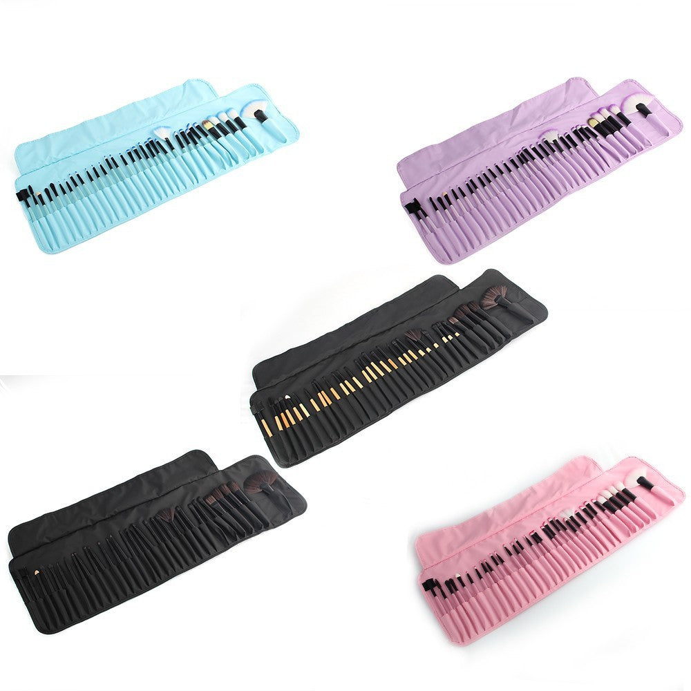 JMT-699850 32-Piece Makeup Brush Set with Bag – Artificial Fiber Bristles, Includes Pink, Purple, Black, and Log Color Brushes