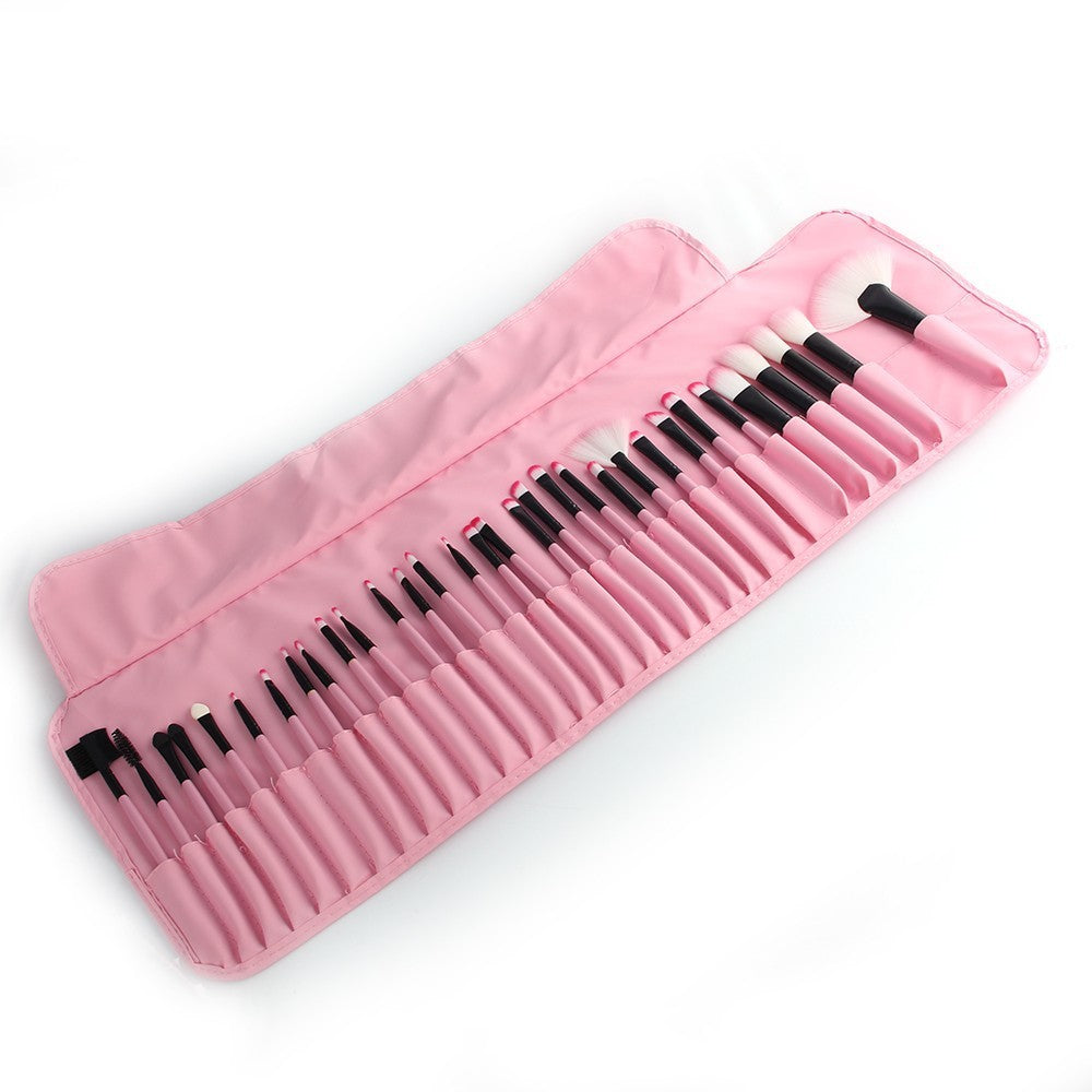 JMT-699850 32-Piece Makeup Brush Set with Bag – Artificial Fiber Bristles, Includes Pink, Purple, Black, and Log Color Brushes
