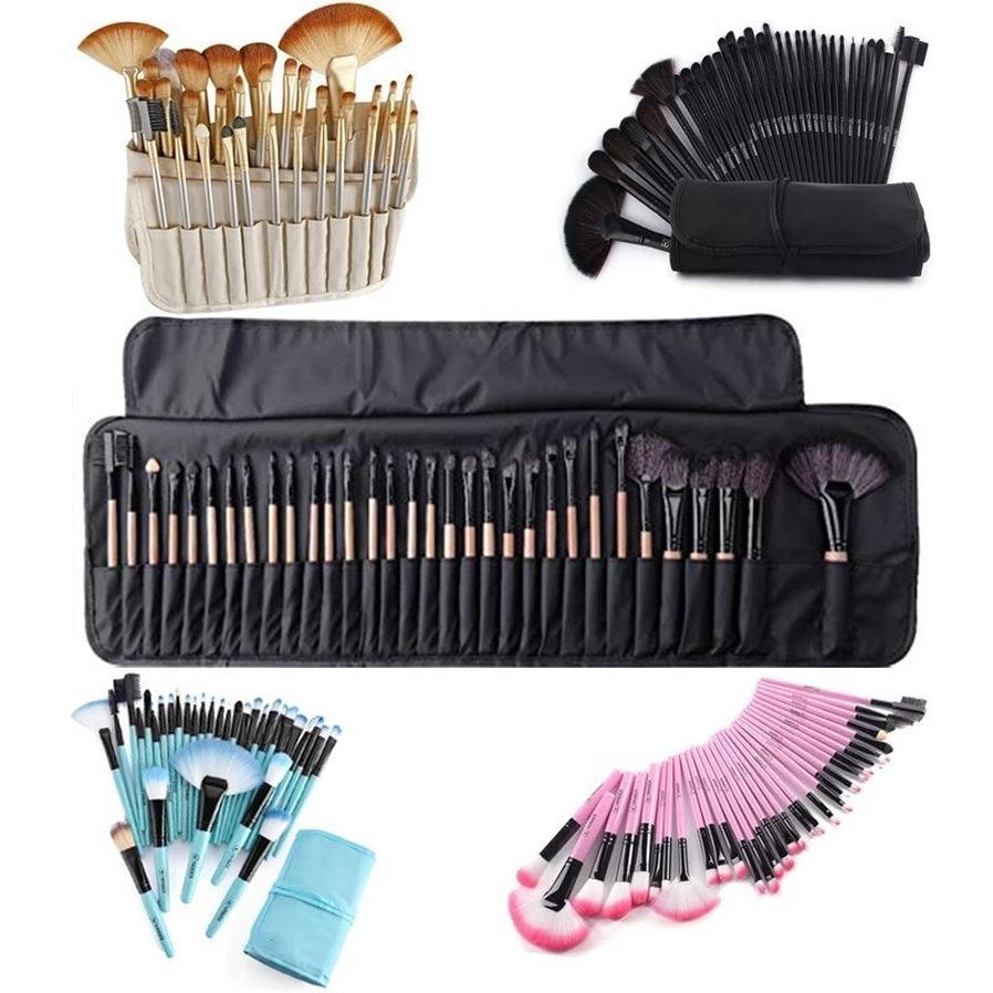 JMT-699850 32-Piece Makeup Brush Set with Bag – Artificial Fiber Bristles, Includes Pink, Purple, Black, and Log Color Brushes