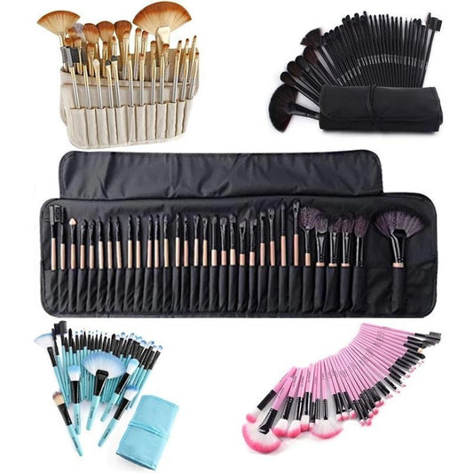 JMT-699850 32-Piece Makeup Brush Set with Bag – Artificial Fiber Bristles, Includes Pink, Purple, Black, and Log Color Brushes