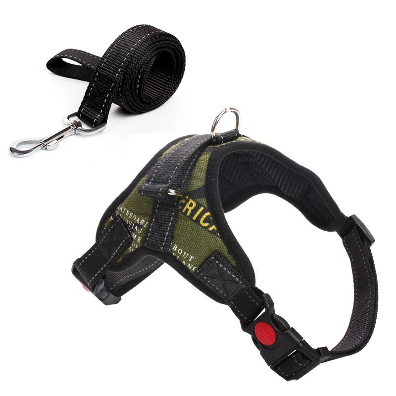 JMT-699914 Camouflage Dog Harness with Leash - Adjustable Polyester Chest Strap for Sizes S to XL
