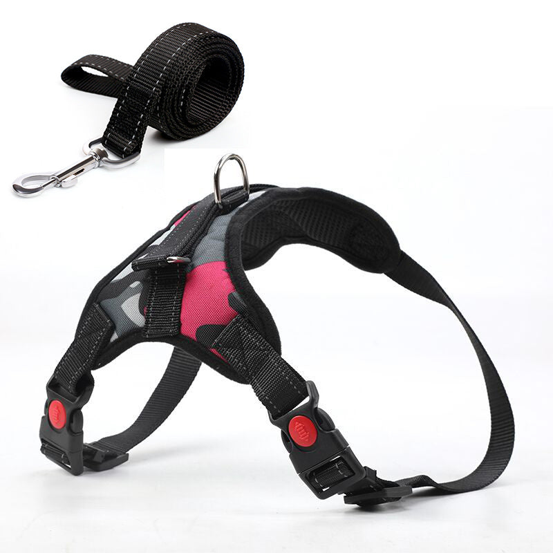 JMT-699914 Camouflage Dog Harness with Leash - Adjustable Polyester Chest Strap for Sizes S to XL