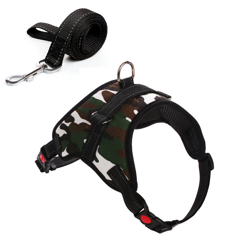 JMT-699914 Camouflage Dog Harness with Leash - Adjustable Polyester Chest Strap for Sizes S to XL