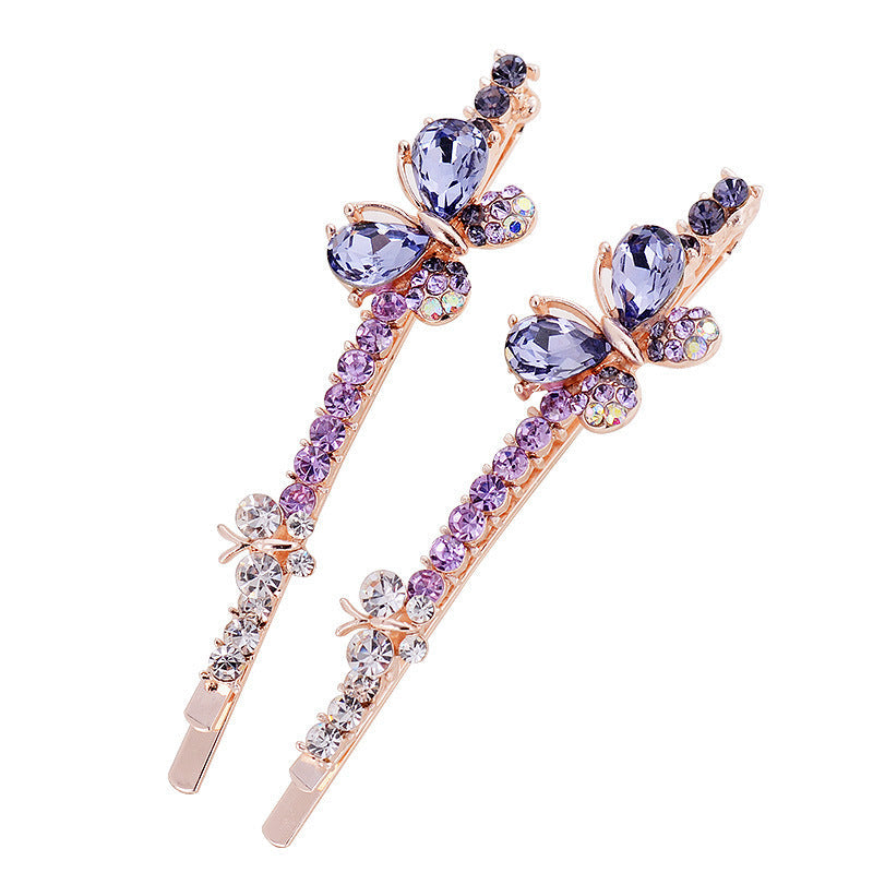 JMT-700106 Korean-style Bowknot Hairpin with Amethyst Crystal Accents