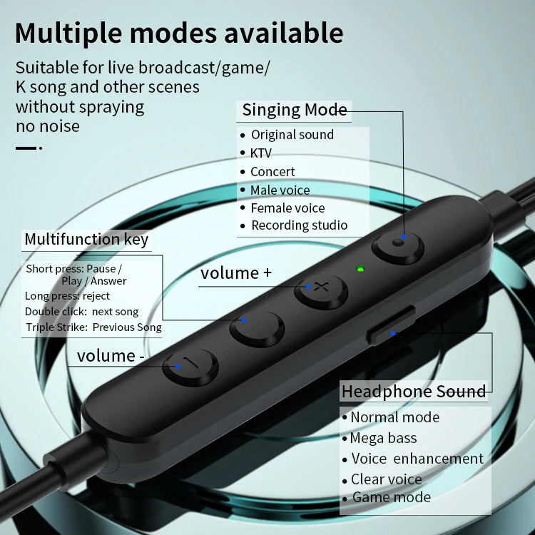 JMT-700234 Wired In-Ear Microphone Earphones for Live Broadcast, K-Song, Singing, and Gaming