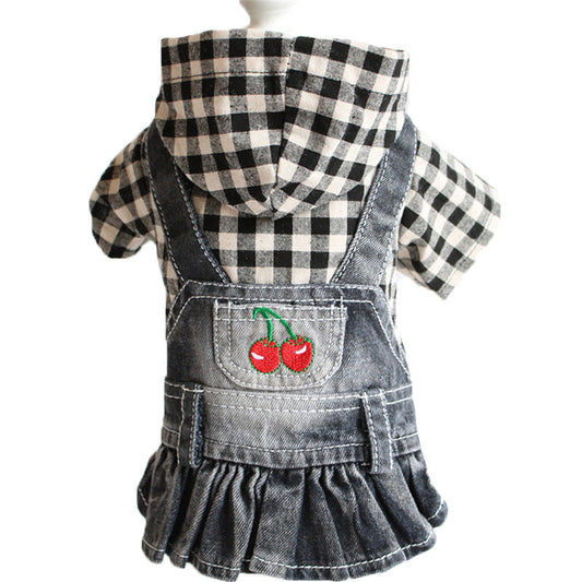 JMT-700362 Embroidered Denim Skirt for Pets, Plaid Design in Multiple Colors and Sizes