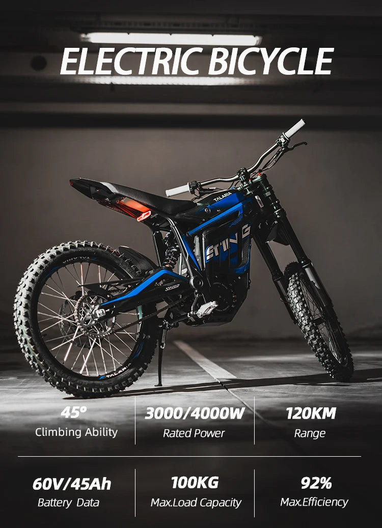 JMT-700490 60V 8000W Long Range Electric Dirt Bike, Off-Road Ebike with 75 miles Range and 19" Wheels , Top Speed 27.9 mph