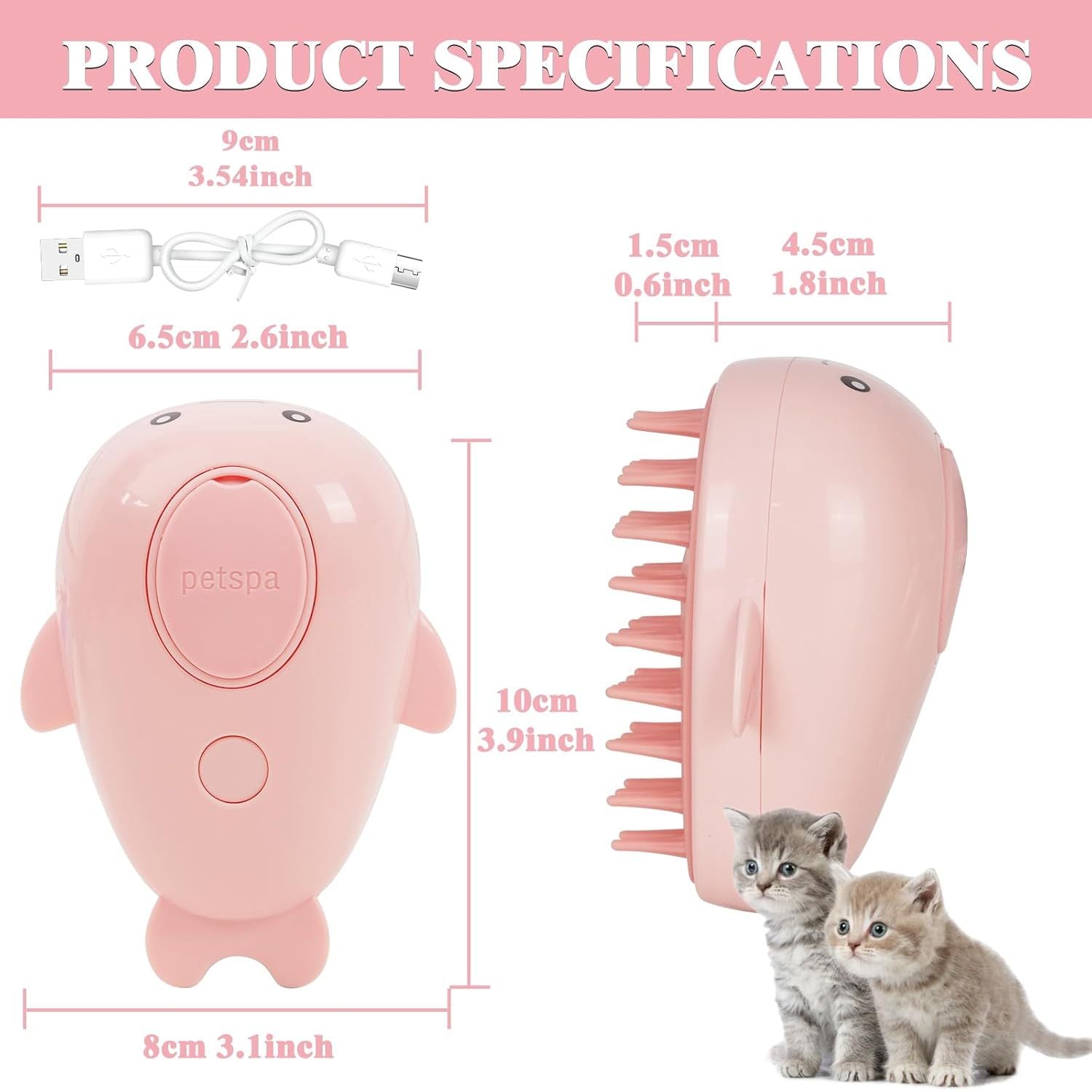 JMT-700554 3-in-1 Rechargeable Steamy Pet Brush for Cats and Dogs - Self-Cleaning Grooming Tool with Massage Function and Pet Hair Removal