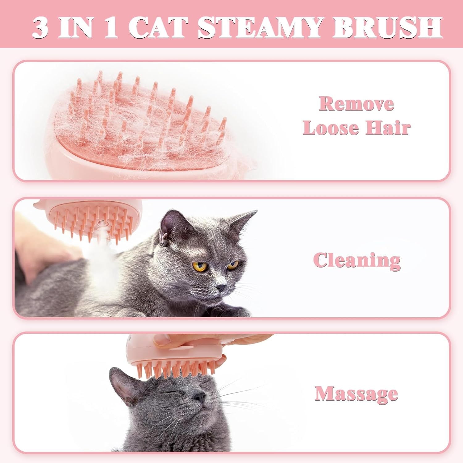 JMT-700554 3-in-1 Rechargeable Steamy Pet Brush for Cats and Dogs - Self-Cleaning Grooming Tool with Massage Function and Pet Hair Removal