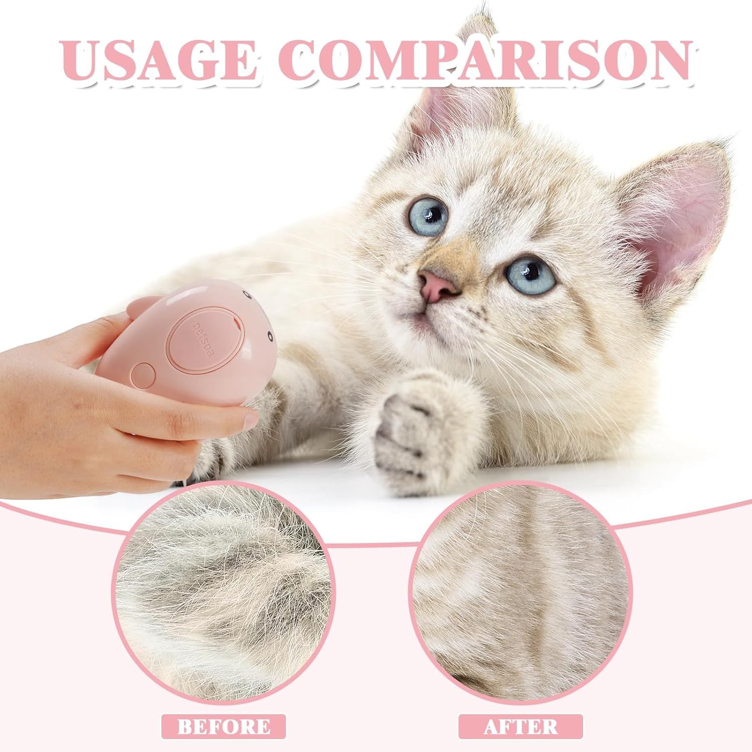JMT-700554 3-in-1 Rechargeable Steamy Pet Brush for Cats and Dogs - Self-Cleaning Grooming Tool with Massage Function and Pet Hair Removal