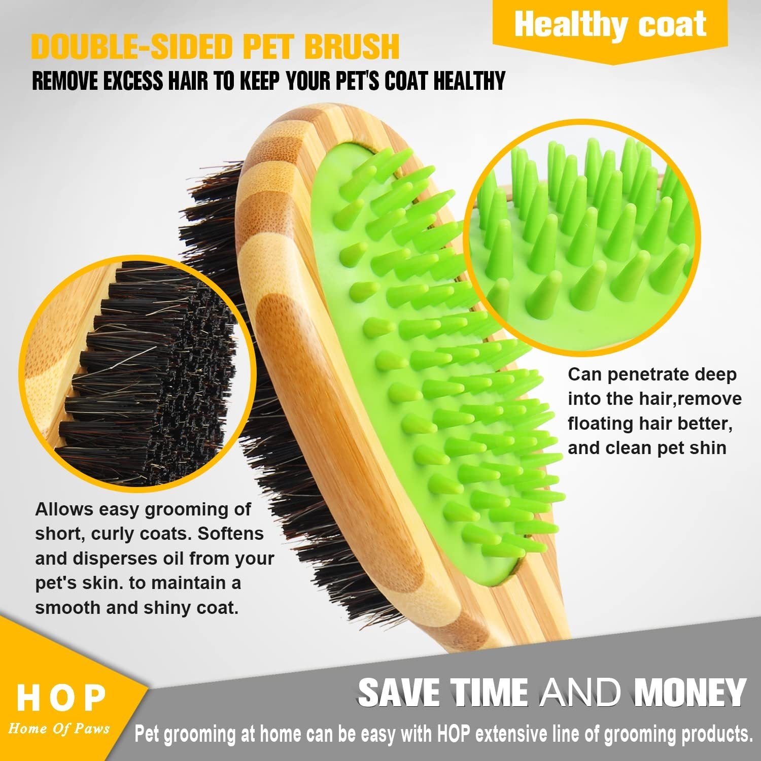 JMT-700810 Dual-Sided Short Hair Dog Grooming Brush for Detangling and Shedding Control