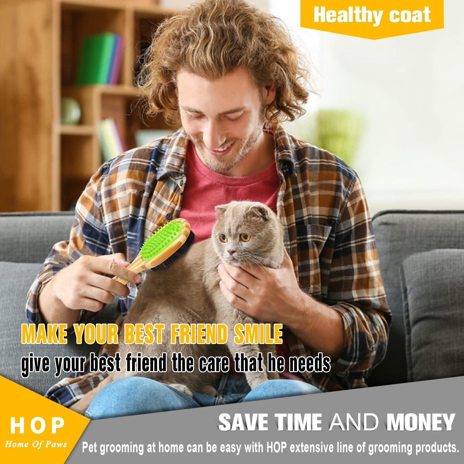 JMT-700810 Dual-Sided Short Hair Dog Grooming Brush for Detangling and Shedding Control