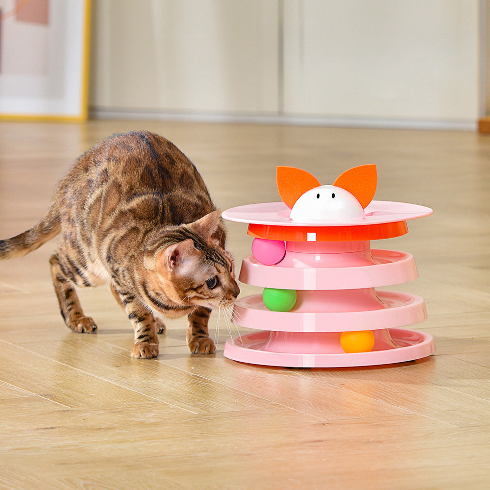 JMT-700874 Four-Layer Rotating Cat Toy - Interactive Multi-Color Design to Engage and Entertain Your Feline Friend