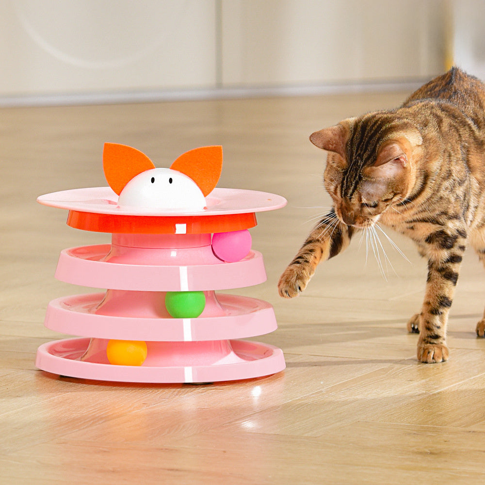 JMT-700874 Four-Layer Rotating Cat Toy - Interactive Multi-Color Design to Engage and Entertain Your Feline Friend