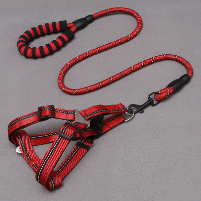 JMT-701066 Adjustable Nylon Dog Leash and Chest Harness Set with Multiple Color Options