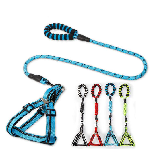 JMT-701066 Adjustable Nylon Dog Leash and Chest Harness Set with Multiple Color Options