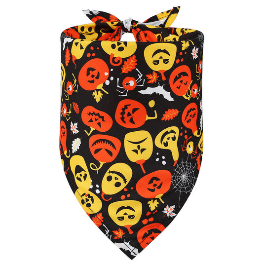 JMT-701194 Halloween Themed Triangular Bib for Dogs and Cats - Skull Patterns, Polyester Material, Sizes M & S