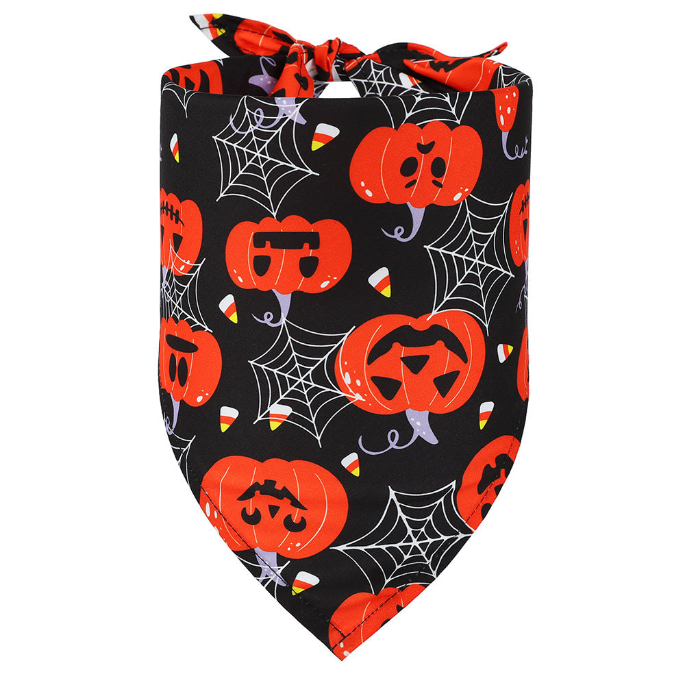 JMT-701194 Halloween Themed Triangular Bib for Dogs and Cats - Skull Patterns, Polyester Material, Sizes M & S