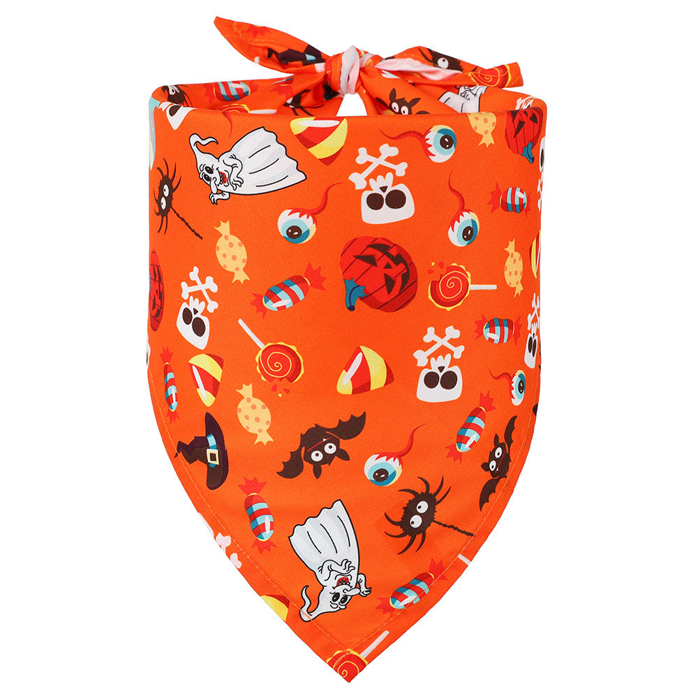 JMT-701194 Halloween Themed Triangular Bib for Dogs and Cats - Skull Patterns, Polyester Material, Sizes M & S