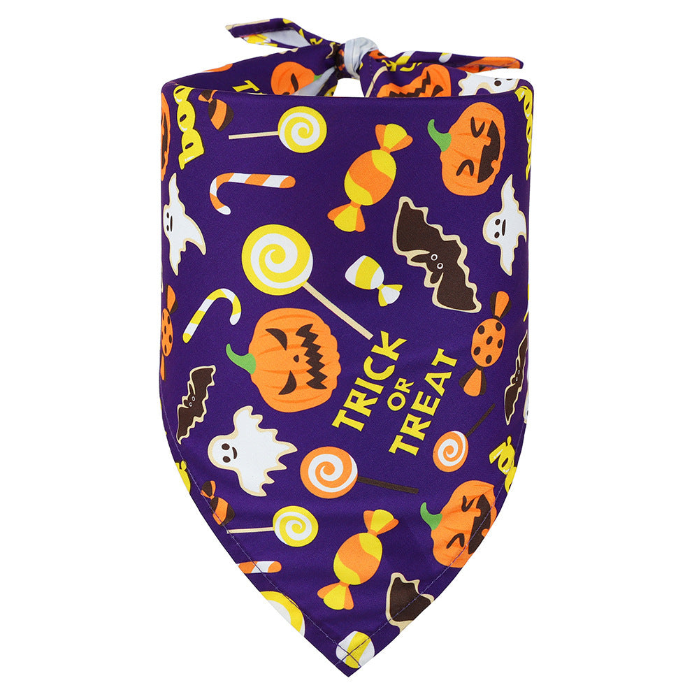 JMT-701194 Halloween Themed Triangular Bib for Dogs and Cats - Skull Patterns, Polyester Material, Sizes M & S