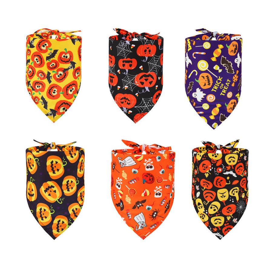 JMT-701194 Halloween Themed Triangular Bib for Dogs and Cats - Skull Patterns, Polyester Material, Sizes M & S
