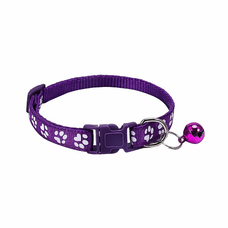 JMT-701386 Stylish Dog Footprint Applique Bell Collar in Various Colors