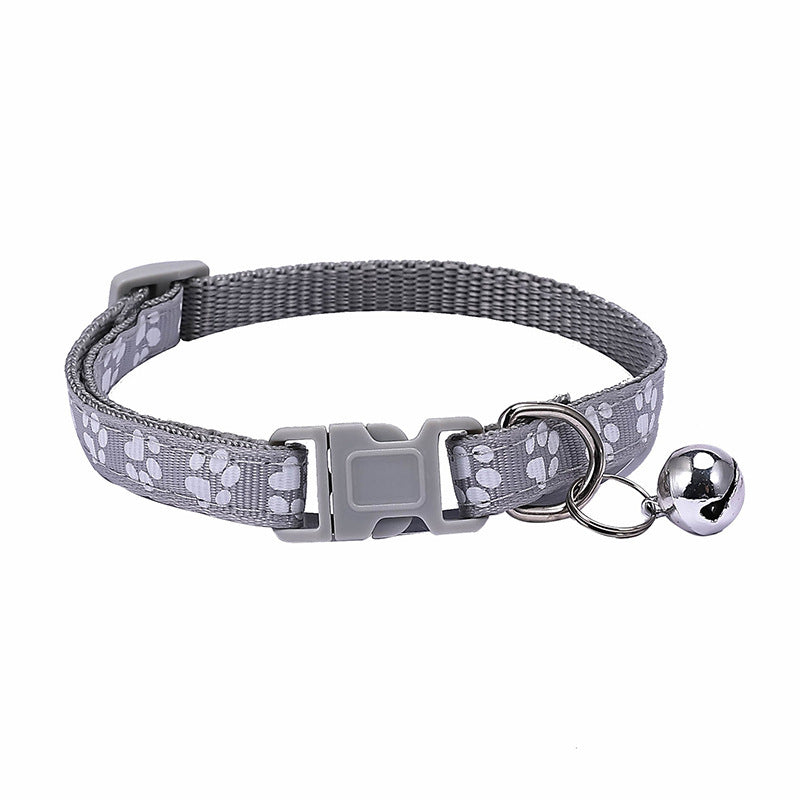 JMT-701386 Stylish Dog Footprint Applique Bell Collar in Various Colors
