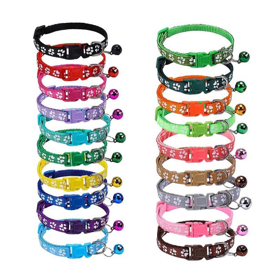 JMT-701386 Stylish Dog Footprint Applique Bell Collar in Various Colors