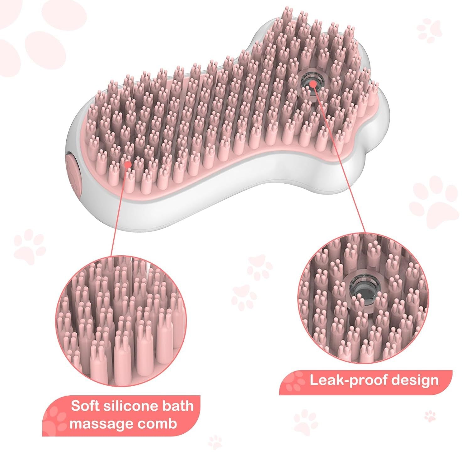 JMT-701962 Soft Silicone Pet Grooming Brush with Shampoo Dispenser for Dogs and Cats
