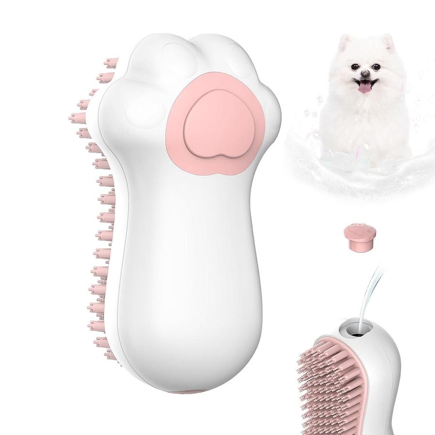 JMT-701962 Soft Silicone Pet Grooming Brush with Shampoo Dispenser for Dogs and Cats