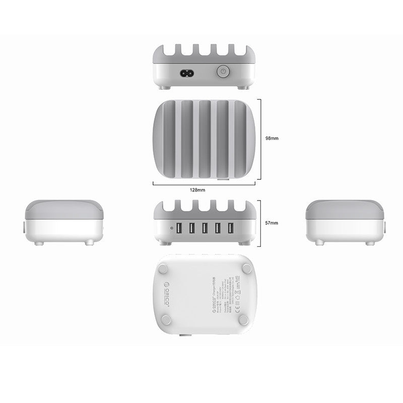 JMT-702218 5-Port USB Charging Station with Intelligent Chip Identification, 40W Output, Available in White and Black