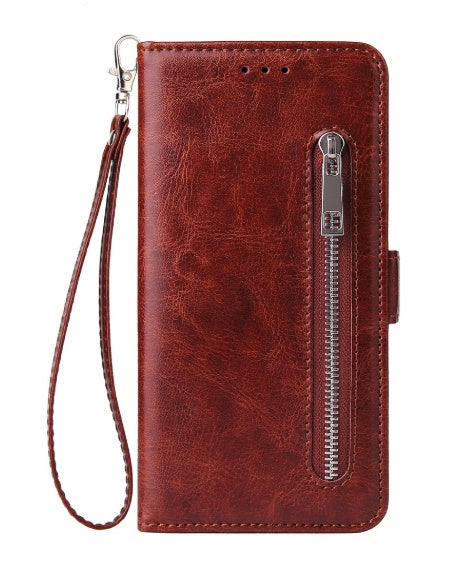 JMT-702410 Stylish TPU Leather Zipper Calf Shell Case for iPhone - Retro Business Card Protection