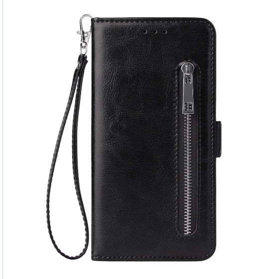 JMT-702410 Stylish TPU Leather Zipper Calf Shell Case for iPhone - Retro Business Card Protection