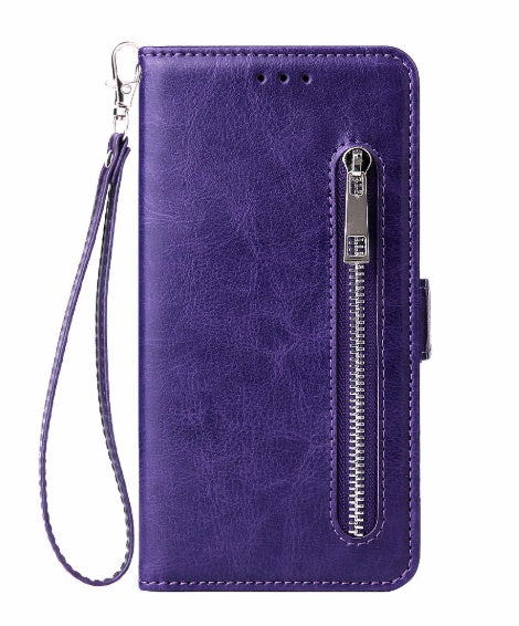 JMT-702410 Stylish TPU Leather Zipper Calf Shell Case for iPhone - Retro Business Card Protection
