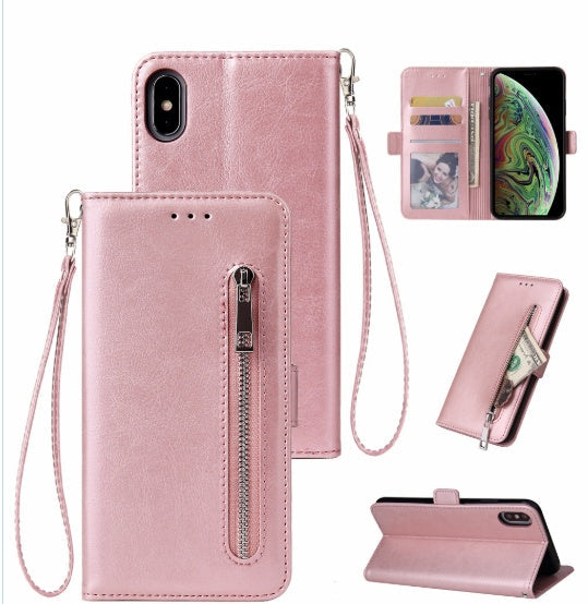 JMT-702410 Stylish TPU Leather Zipper Calf Shell Case for iPhone - Retro Business Card Protection